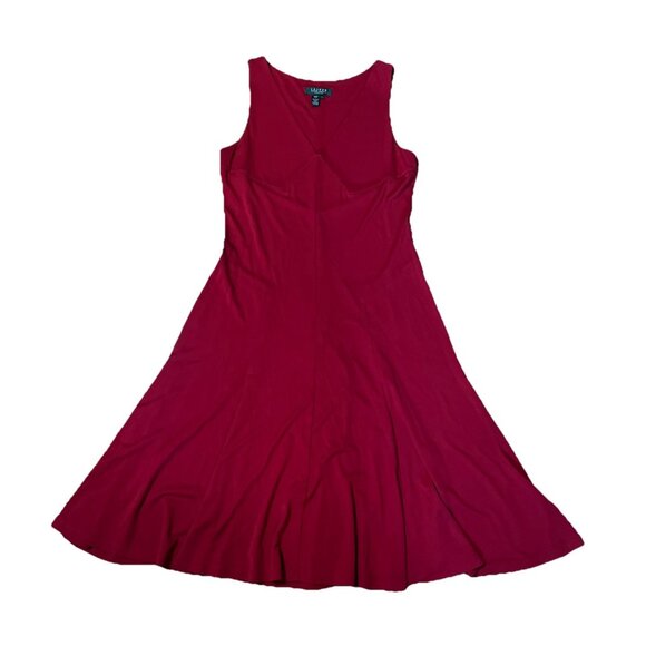 Lauren By Ralph Lauren Size Large Petite Cherry Red Fit Flare Sleeveless Dress - Picture 1 of 9